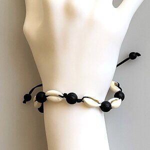 NEW Seashell Cowrie Essential Oil Diffuser Bracelet Black Cord